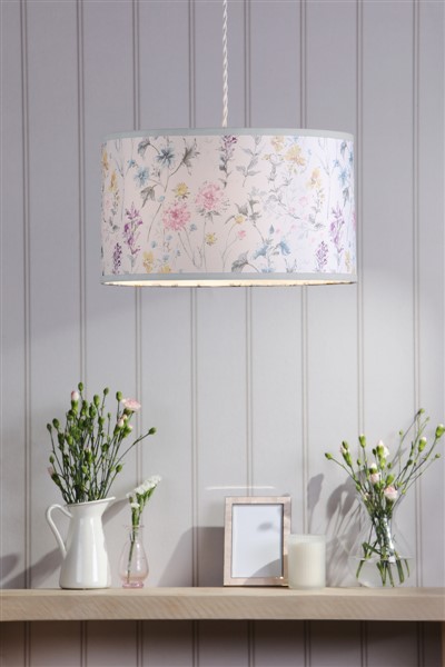 (image for) Laura Ashley Wild Meadow Multi Blue Cotton Drum Shade 38cm